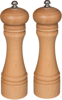 5five Pepermolen/zoutmolen - Set van 2x stuks - hout - beige - H22 cm - Pepermaler/zoutmaler