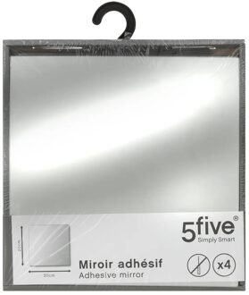 5five Plak spiegels tegels - 4x - glas - zelfklevend - 20 cm - vierkantjes