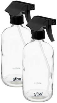 5five Plantenspuit met een inhoud van 450 ml - 2x - glas - transparant - verstuiver kop - 21 cm