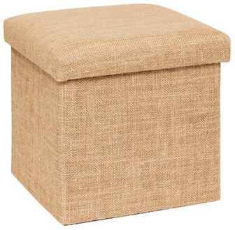 5five Poef/hocker Jute - opbergbox - beige - kunststof/mdf - 31 x 31 x 31 cm - opvouwbaar