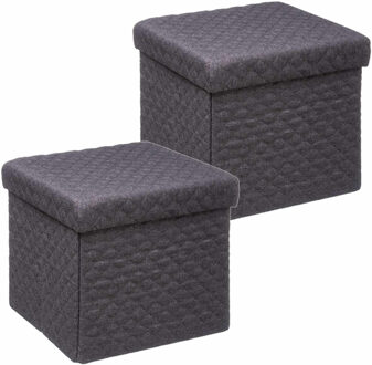 5five Poef/hocker/opbergbox - 2x - donkergrijs - polyester/mdf - 31 x 31 cm - Opbergbox