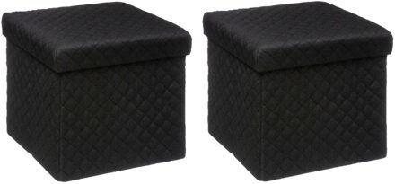 5five Poef/Hocker/opbergbox - 2x - zwart - polyester/mdf - 31 x 31 cm - Opbergbox