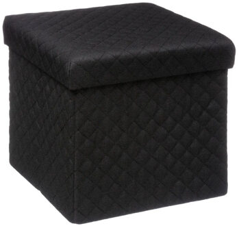 5five Poef/Hocker/opbergbox - zwart - polyester/mdf - 31 x 31 cm - Opbergbox