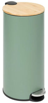 5five Prullenbak/pedaalemmer Bamboe deksel - groen - metaal - 30 liter - 38 x 29 x 60 cm - keuken