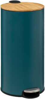 5five Prullenbak/pedaalemmer Bamboe - petrol blauw - metaal - 30 liter - 38 x 29 x 60 cm - keuken