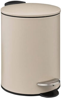 5five Prullenbak/pedaalemmer - metaal - beige - 3 liter - 16 x 25 cm - Badkamer/toilet
