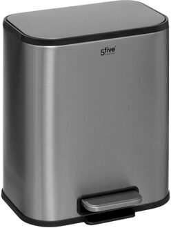5five Prullenbak/pedaalemmer Norvik - mat zilver - rvs metaal - 5 liter - 24 x 20 x 28 cm - badkamer