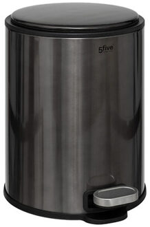 5five Prullenbak/pedaalemmer - titanium - metaal - 6 liter - 26 x 21 x 30 cm - keuken