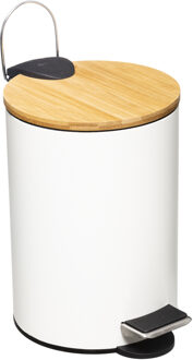 5five Prullenbak/pedaalemmer - wit - metaal - 3 liter - 17 x 24 cm - Voor badkamer en toilet
