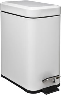 5five Prullenbak/pedaalemmer wit rvs metaal 5 liter - 14x29x30 cm - Pedaalemmers