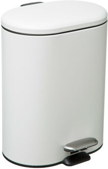 5five Prullenbak/pedaalemmer wit rvs metaal 6 liter - 15x24x30 cm - Pedaalemmers