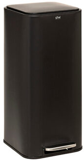 5five Prullenbak/pedaalemmer - zwart - rvs metaal - 30 liter - 35 x 29 x 63 cm - keuken - vierkant