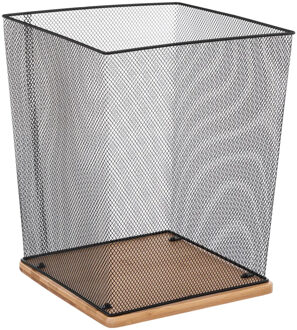 5five Prullenbak/vuilnisbak - 19 liter - metaal/bamboe - zwart/lichtbruin - 25x31 cm