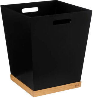 5five Prullenbak/vuilnisbak - 23 liter - mdf hout - zwart/lichtbruin - 27 x 27 x 32 cm - kantoor - Pedaalemmers