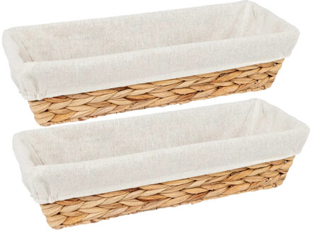 5five Rieten gevlochten broodmandje - 2x - naturel - 39 x 14 x 9 cm - rechthoek - met afdekstof wit