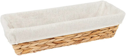 5five Rieten gevlochten broodmandje - naturel - 39 x 14 x 9 cm - rechthoek - met afdekstof wit