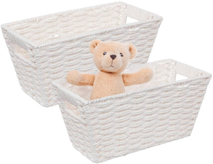 5five Rieten opbergmand - 2x - gevlochten rechthoek - wit - 31 x 15 x 15 cm