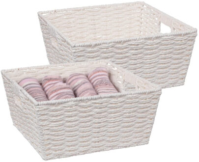 5five Rieten opbergmand - 2x - gevlochten vierkant - wit - 31 x 31 x 15 cm
