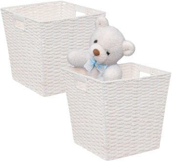 5five Rieten opbergmand - 2x - gevlochten vierkant - wit - 31 x 31 x 31 cm