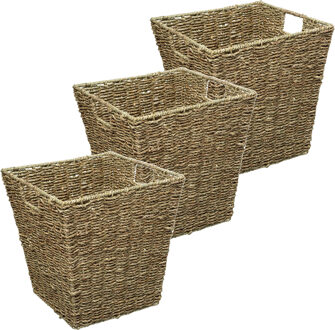 5five Rieten opbergmand - 3x - gevlochten - beige/zwart - 31 x 31 x 31 cm