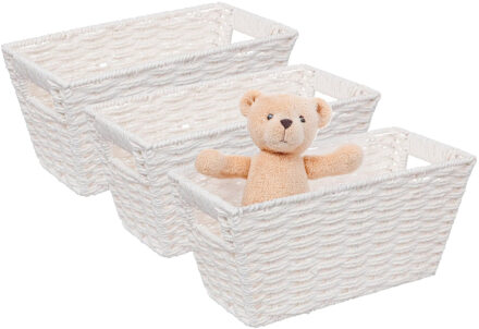 5five Rieten opbergmand - 3x - gevlochten rechthoek - wit - 31 x 15 x 15 cm