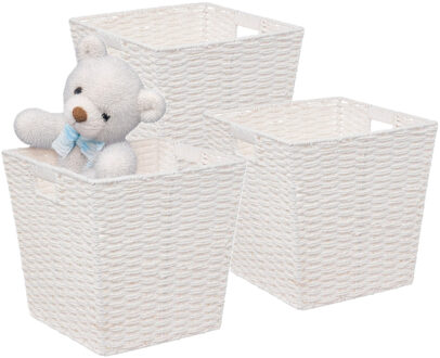 5five Rieten opbergmand - 3x - gevlochten vierkant - wit - 31 x 31 x 31 cm