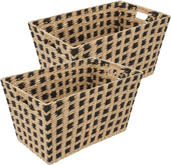 5five Rieten opbergmand - 4x - gevlochten rechthoek - beige/zwart - 55 x 35 x 30 cm