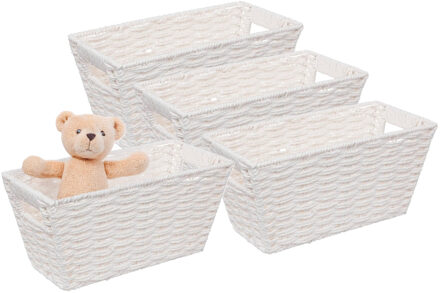 5five Rieten opbergmand - 4x - gevlochten rechthoek - wit - 31 x 15 x 15 cm