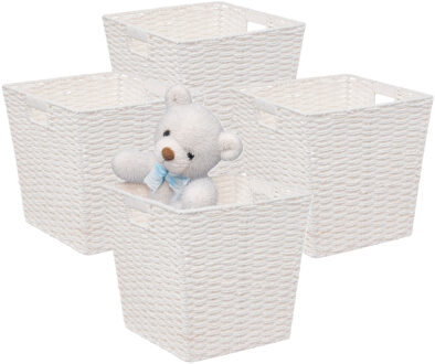 5five Rieten opbergmand - 4x - gevlochten vierkant - wit - 31 x 31 x 31 cm