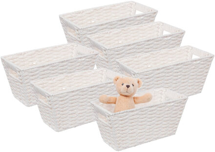 5five Rieten opbergmand - 6x - gevlochten rechthoek - wit - 31 x 15 x 15 cm