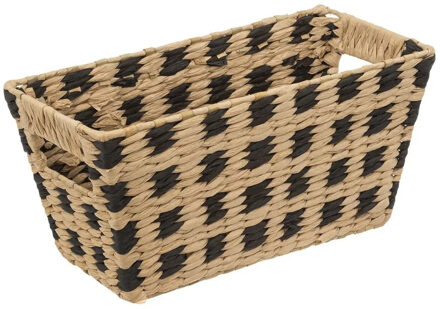 5five Rieten opbergmand - gevlochten - beige/zwart - 31 x 15 x 1 - Kast-/badkamer mandjes