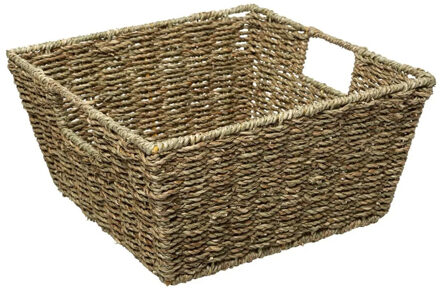 5five Rieten opbergmand - gevlochten - beige/zwart - 31 x 31 x 15 cm - kastmanden