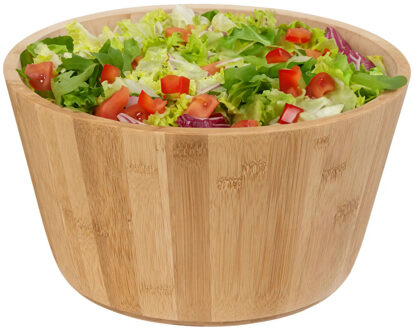 5five Salade of voedsel serveer schaal - bamboe hout - lichtbruin - D30 x H16 cm