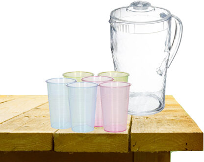 5five Sapkan met 12x glazen 2 liter transparant kunststof