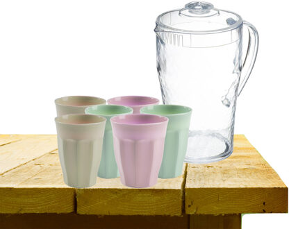 5five Sapkan met 12x glazen 2 liter transparant kunststof