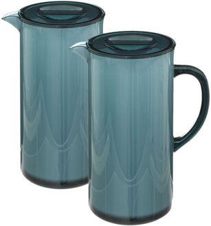 5five Sapkan/schenkkan karaf - Set van 3x stuks - petrol blauw - met deksel - 1950 ml - kunststof