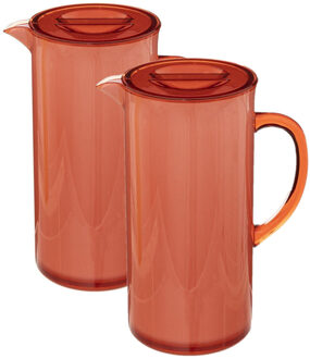 5five Sapkan/schenkkan karaf - Set van 3x stuks - rood - met deksel - 1950 ml - kunststof