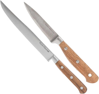 5five schil/snijmessen set Elegancia - set van 2x stuks - 34 en 29 cm - acacia hout
