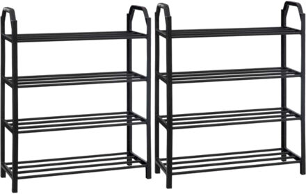 5five Schoenenrek - 2x - zwart - 8 paar schoenen - 50 x 65 cm - metaal/kunststof - stapelbaar