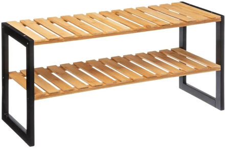 5five Schoenenrek - bruin - bamboe/metaal - 6 paar schoenen - 70 x 34 cm - Schoenen opbergen