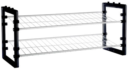 5five Schoenenrek/schoenenkast stapelbaar zilver/zwart 50 x 19 x 67 cm van metaal/kunststof