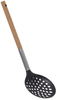 5five Schuimspaan opscheplepel - zwart/lichtbruin - hout/rvs/kunststof - 32 cm - Keukengerei