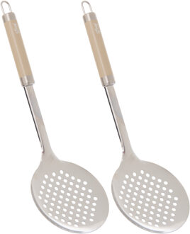 5five schuimspaan Paris - 2x - 32 cm - RVS - aluminium - beige/zilver - keukengerei