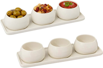 5five Serveerplank 2x - met 6x schaaltjes - tapas en saus schaaltjes