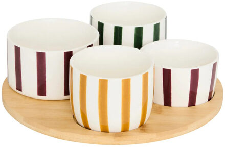 5five Serveerplank acacia - met 4x schaaltjes wit/kleuren - D25 cm - tapas/saus schaaltjes - hapjes