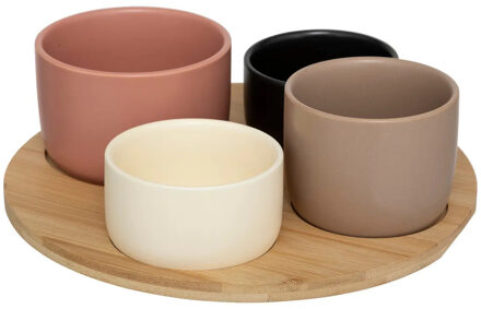 5five Serveerplank bamboe - met 4x luxe schaaltjes - 26 cm - tapas en saus schaaltjes