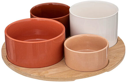 5five Serveerplank bamboe - met 4x luxe schaaltjes - D33 cm - tapas en saus schaaltjes