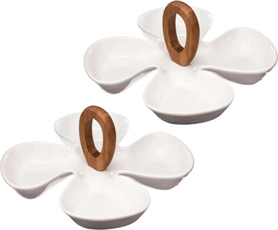 5five Serveerplank/borrelplank hapjes/saus/tapas - 2x - porselein - wit - 4-vaks