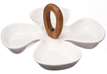 5five Serveerplank/borrelplank hapjes/saus/tapas - porselein - wit - 4-vaksA  - Serveerplanken