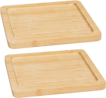 5five Serveerplankje voor hapjes/fingerfood? - 2x - 20 x 20 cm - bamboe hout - borrelplank - tapasplank